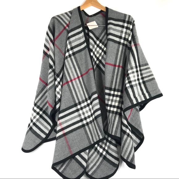 New -Plaid Cape Poncho in gray - new! - Picture 3 of 6
